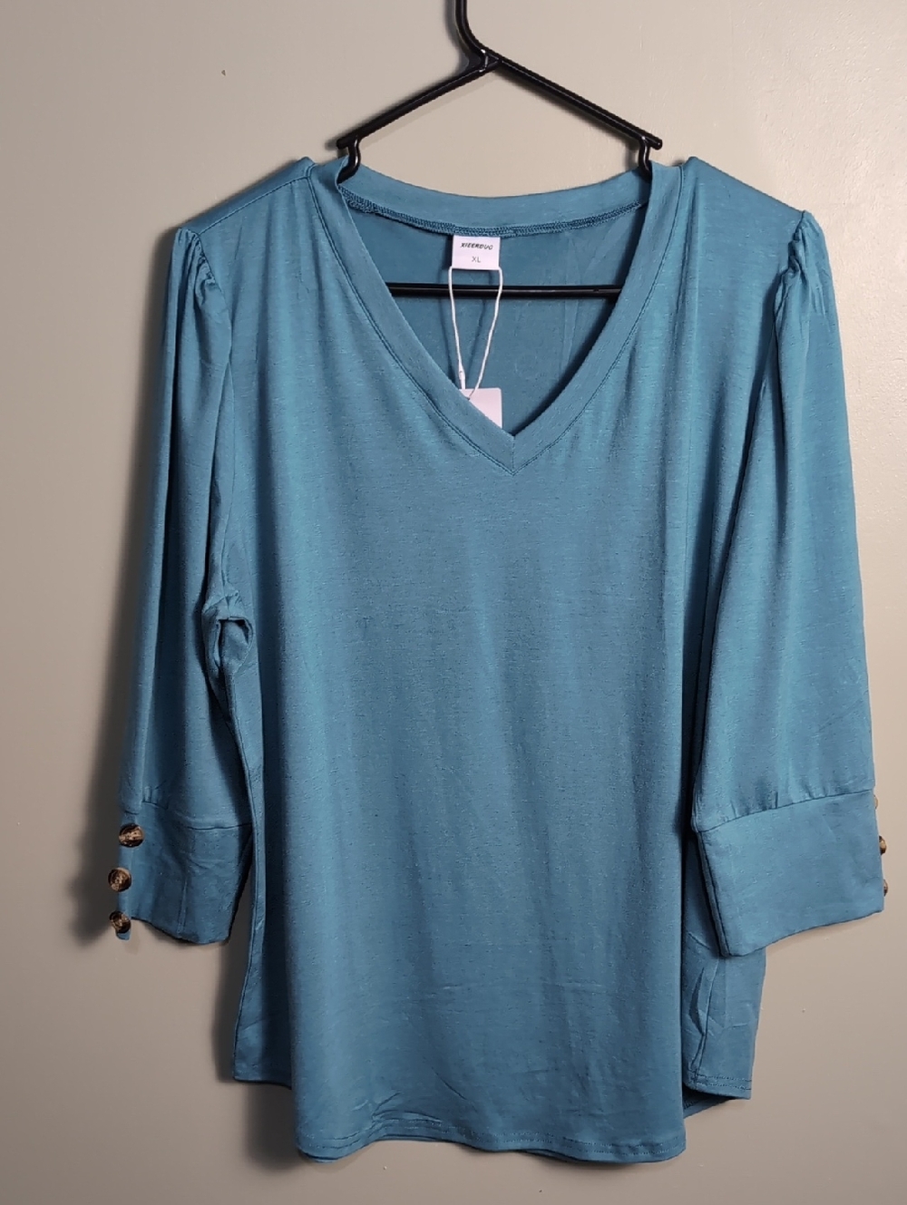 Women’s Teal V-Neck Long Sleeve Top with Button Cuffs